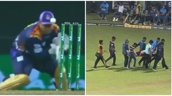 Pakistan legend Moin Khan's son Azam stretchered off field after nasty blow on head