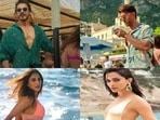 Shah Rukh Khan and Hrithik Roshan in song stills from Besharam Rang and Ghunghroo, along with actors Vaani Kapoor and Deepika Padukone. Shah Rukh Khan and Hrithik Roshan in song stills from Besharam Rang and Ghunghroo, along with actors Vaani Kapoor and Deepika Padukone.