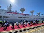 Spy ship Yuan Wang 5 at Hambantota Port, which has been leased to China by Sri Lanka, in August 2022.