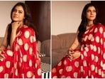 Kajol serves retro vibes in bright red polka dot saree. (Instagram) Kajol serves retro vibes in bright red polka dot saree. (Instagram)