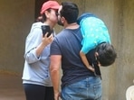 Kareena Kapoor and Saif Ali Khan share a kiss in front of paparazzi in Mumbai. (Viral Bhayani) Kareena Kapoor and Saif Ali Khan share a kiss in front of paparazzi in Mumbai. (Viral Bhayani)