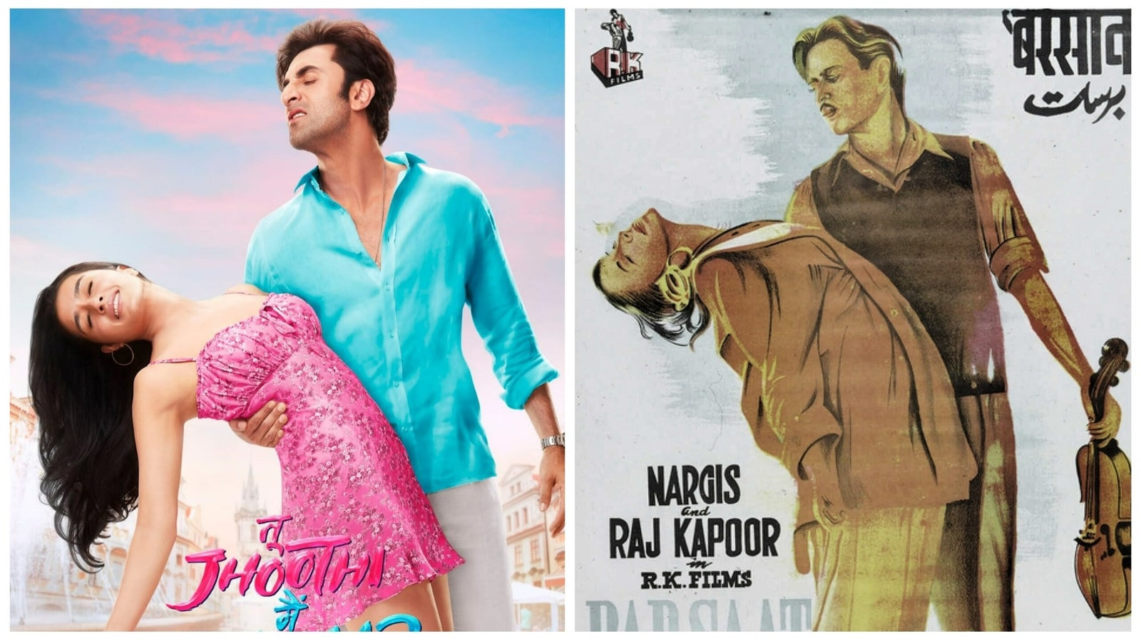 Ranbir Kapoor, Shraddha Kapoor give quirky twist to Raj Kapoor, Nargis’ Barsaat pose on Tu Jhoothi Main Makkaar poster