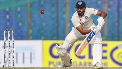 Shreyas Iyer, bats during the first day of the first test cricket match between Bangladesh and India in Chattogram. (AP)