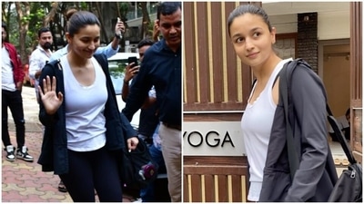 Alia Bhatt shows off post-yoga glow in monochrome workout outfit. (HT Photo/Varinder Chawla) Alia Bhatt shows off post-yoga glow in monochrome workout outfit. (HT Photo/Varinder Chawla)