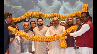 Bihar chief minister Nitish Kumar with deputy chief minister Tejashwi Yadav after inaugurating Government Dental College & Hospital in Nalanda, Bihar on Monday (HT File Photo/Santosh Kumar)