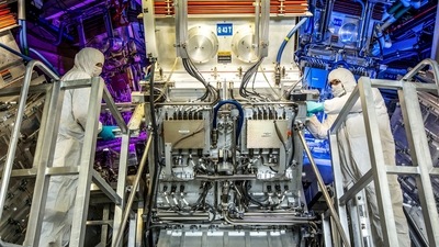 Breakthrough In Fusion Technology: National Ignition Facility Target Area operators inspect a final optics assembly (FOA) during a routine maintenance period. (AP) Breakthrough In Fusion Technology: National Ignition Facility Target Area operators inspect a final optics assembly (FOA) during a routine maintenance period. (AP)