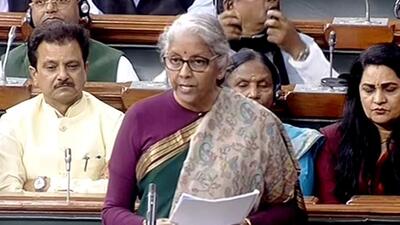New Delhi, Dec 14 (ANI): Union Finance Minister Nirmala Sitharaman speaks in Rajya Sabha during the Winter Session of Parliament, in New Delhi on Wednesday. (ANI Photo/ SansadTV) (ANI)
