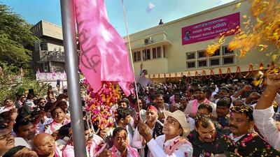 New Delhi: Telangana Chief Minister K. Chandrasekhar Rao at the inauguration of the Bharat Rashtra Samithi (BRS) office, in New Delhi, Wednesday, Dec. 14, 2022. (PTI Photo) (PTI12_14_2022_000252B) (PTI) New Delhi: Telangana Chief Minister K. Chandrasekhar Rao at the inauguration of the Bharat Rashtra Samithi (BRS) office, in New Delhi, Wednesday, Dec. 14, 2022. (PTI Photo) (PTI12_14_2022_000252B) (PTI)