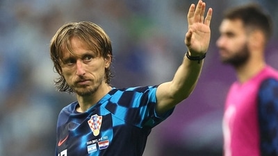 Croatia's Luka Modric waves to the fans after the match as Croatia are eliminated from the World Cup (REUTERS)