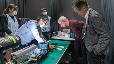 Apple chief executive officer Tim Cook at Sony's facility at Kumamoto in Japan. (Twitter/Tim Cook) Apple chief executive officer Tim Cook at Sony's facility at Kumamoto in Japan. (Twitter/Tim Cook)