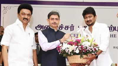 Udhayanidhi Stalin took his oath of office administered by Tamil Nadu governor R N Ravi at the Raj Bhavan in Chennai on Wednesday. (ANI) Udhayanidhi Stalin took his oath of office administered by Tamil Nadu governor R N Ravi at the Raj Bhavan in Chennai on Wednesday. (ANI)