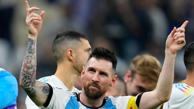 Lionel Messi celebrates after Argentina defeated Croatia 3-0 in a World Cup semifinal soccer match at the Lusail Stadium (AP) Lionel Messi celebrates after Argentina defeated Croatia 3-0 in a World Cup semifinal soccer match at the Lusail Stadium (AP)