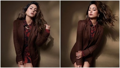 While the blouse features a collared neckline, front button closures, full-length sleeves and a snug fitting, the mini skirt comes with a high-rise waist and a figure-hugging silhouette accentuating her frame. (Instagram) While the blouse features a collared neckline, front button closures, full-length sleeves and a snug fitting, the mini skirt comes with a high-rise waist and a figure-hugging silhouette accentuating her frame. (Instagram)
