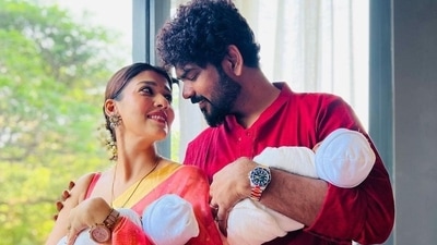 Nayanthara and Vignesh Shivan with their twins. Nayanthara and Vignesh Shivan with their twins.