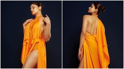 Shamita Shetty sets the red carpet on fire in orange backless gown. (Instagram) Shamita Shetty sets the red carpet on fire in orange backless gown. (Instagram)
