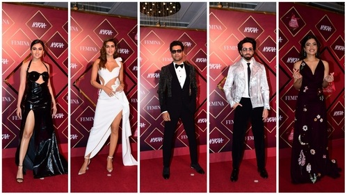 Tejasswi Prakash, Kriti Sanon, Vicky Kaushal, Ayushmann Khurrana and Rashmika Mandanna at Femina Beauty Awards 2022. (Varinder Chawla) Tejasswi Prakash, Kriti Sanon, Vicky Kaushal, Ayushmann Khurrana and Rashmika Mandanna at Femina Beauty Awards 2022. (Varinder Chawla)