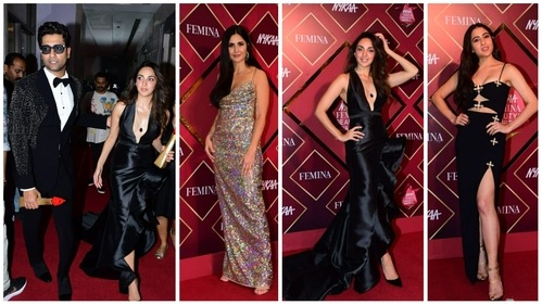 Vicky Kaushal with Kiara Advani, Katrina Kaif and Sara Ali Khan at Femina Beauty Awards 2022. (Varinder Chawla) Vicky Kaushal with Kiara Advani, Katrina Kaif and Sara Ali Khan at Femina Beauty Awards 2022. (Varinder Chawla)