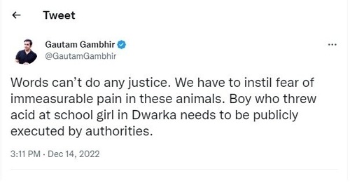 Bharatiya Janata Party MP Gautam Gambhir's tweet. Bharatiya Janata Party MP Gautam Gambhir's tweet.