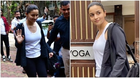 Alia Bhatt shows off post-yoga glow in monochrome workout outfit. (HT Photo/Varinder Chawla)