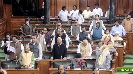 Parliamentarians in the Lok Sabha during the ongoing Winter Session of Parliament in New Delhi onTuesday (PTI)