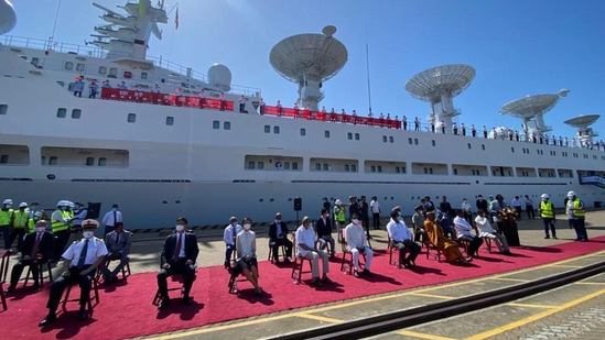 Spy ship Yuan Wang 5 at Hambantota Port, which has been leased to China by Sri Lanka, in August 2022.