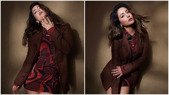 After enjoying a long getaway in Turkey, Hina Khan is back on social media to serve glamorous sartorial moments for her fans. The star shared new pictures from a recent photoshoot that showed her dressed in a chic co-ord outfit, teamed with a blazer and stylish accessories. Keep scrolling to check out her photos and steal some holiday party inspiration from the star.(Instagram)