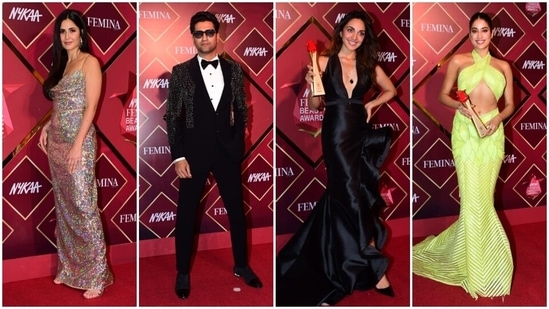 Katrina Kaif, Vicky Kaushal, Kiara Advani, Janhvi Kapoor dazzle on the red carpet.(HT Photo/Varinder Chawla)