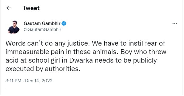 Bharatiya Janata Party MP Gautam Gambhir's tweet. Bharatiya Janata Party MP Gautam Gambhir's tweet.