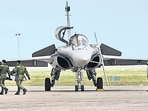 The last of the 36 IAF Rafales landed in India after a quick enroute sip from a UAE Air Force tanker. (File) (HT Photo) The last of the 36 IAF Rafales landed in India after a quick enroute sip from a UAE Air Force tanker. (File) (HT Photo)
