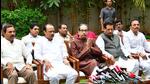 Mumbai, India - December 15, 2022: Maha Vikas Aghadi (MVA) leaders Ajit Pawar, Uddhav Thackeray, Prithviraj Chavan with other leaders during a press conference at Devgiri, Ajit Pawar's official bungalow, at Malabar Hill, in Mumbai, India, on Thursday, December 15, 2022. (Photo by Bhushan Koyande/HT Photo) (HT PHOTO) Mumbai, India - December 15, 2022: Maha Vikas Aghadi (MVA) leaders Ajit Pawar, Uddhav Thackeray, Prithviraj Chavan with other leaders during a press conference at Devgiri, Ajit Pawar's official bungalow, at Malabar Hill, in Mumbai, India, on Thursday, December 15, 2022. (Photo by Bhushan Koyande/HT Photo) (HT PHOTO)