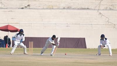 Arjit Singh plays a stroke during the Ranji Trophy match between Punjab and Chandigarh at Maharaja Yadavindra Singh Punjab Cricket Association Stadium in Mullanpur. (Ravi Kumar / Hindustan Times)
