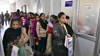 Patients outside the OPD of mother and child center at the Ludhiana civil hospital. Not only doctors there is dearth of other medical staff also. A nodal officer, requesting anonymity, said only 50 per cent of the para-medical staff is available at present. (Gurpreet Singh/HT) Patients outside the OPD of mother and child center at the Ludhiana civil hospital. Not only doctors there is dearth of other medical staff also. A nodal officer, requesting anonymity, said only 50 per cent of the para-medical staff is available at present. (Gurpreet Singh/HT)