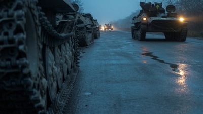 Russia-Ukraine War: Armoured personnel carriers of the Ukrainian Armed Forces are seen on a road. (Reuters)