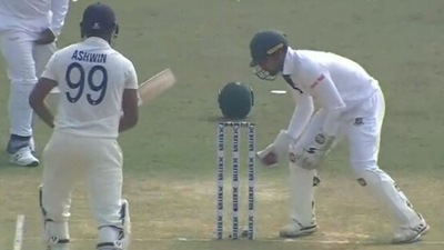 Nurul Hasan waited a long time before the taking the bails off to stump Ashwin Nurul Hasan waited a long time before the taking the bails off to stump Ashwin