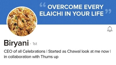 Online food delivery platform Swiggy shared quirky imaginary profiles of delicacies on its LinkedIn profile. (LinkedIn/Swiggy) Online food delivery platform Swiggy shared quirky imaginary profiles of delicacies on its LinkedIn profile. (LinkedIn/Swiggy)