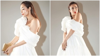 Malaika Arora is a goddess in white bridal gown and red lips for new pics. (Instagram) Malaika Arora is a goddess in white bridal gown and red lips for new pics. (Instagram)