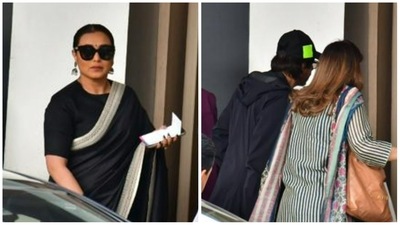 Rani Mukerji and Shah Rukh Khan seen at Kalina airport on Thursday. (Varinder Chawla) Rani Mukerji and Shah Rukh Khan seen at Kalina airport on Thursday. (Varinder Chawla)