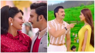 Jacqueline Fernandez and Pooja Hegde with Ranveer Singh in Cirkus. Jacqueline Fernandez and Pooja Hegde with Ranveer Singh in Cirkus.