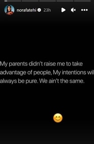 Nora Fatehi shares cryptic post about intentions. Nora Fatehi shares cryptic post about intentions.