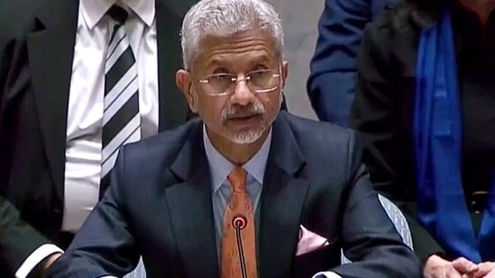 External Affairs Minister S Jaishankar speaking at UN Security Council, on Wednesday. (ANI Photo)(ANI)