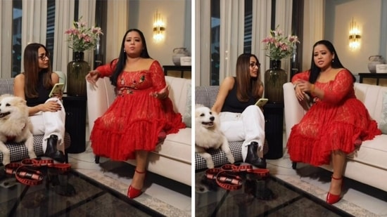 Malaika Arora and Bharti Singh during their chat on Moving In With Malaika.
