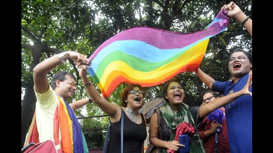 September 06, 2018: Members of the LGBT community celebrate the Supreme Court’s striking down of Section 377 of the Indian Penal Code that punished people for their sexual orientation. (Samir Jana/HT PHOTO)