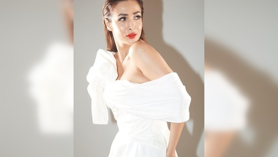 Malaika Arora's gown features dramatic sleeves and a floor-sweeping trail.(Instagram/@malaikaaroraofficial)
