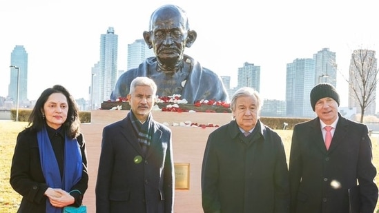 'Values Gandhi upheld': UN chief on statue unveiled in Jaishankar's presence