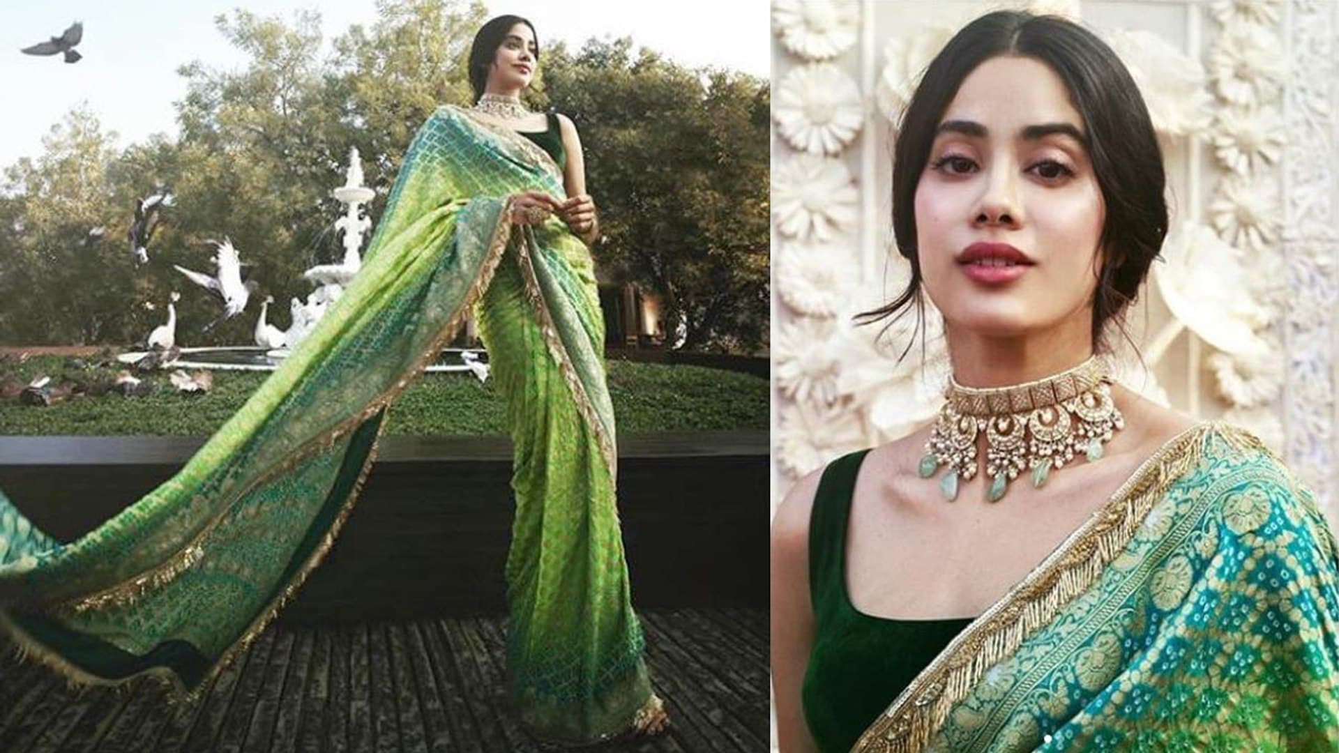 The actress opted for a gorgeous green ombre silk bandhani saree. (Instagram)
