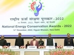 President Droupadi Murmu at the National Energy Conservation Awards at Vigyan Bhavan, in New Delhi on Wednesday. (ANI Photo) President Droupadi Murmu at the National Energy Conservation Awards at Vigyan Bhavan, in New Delhi on Wednesday. (ANI Photo)