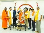 Karnataka's Higher Education Minister Dr C N Ashwath Narayan with UP CM Yogi Adityanath and others on Thursday. Karnataka's Higher Education Minister Dr C N Ashwath Narayan with UP CM Yogi Adityanath and others on Thursday.