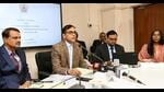 Accountant General (Audit) Ramawtar Sharma addresses a press conference in Patna on Friday. (Santosh Kumar/HT Photo) Accountant General (Audit) Ramawtar Sharma addresses a press conference in Patna on Friday. (Santosh Kumar/HT Photo)