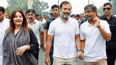 Film and TV celebrities such as Pooja Bhatt, Riya Sen, Sushant Singh, Swara Bhasker, Rashami Desai, Akanksha Puri and Amol Palekar also joined the march. (Congress Twitter) Film and TV celebrities such as Pooja Bhatt, Riya Sen, Sushant Singh, Swara Bhasker, Rashami Desai, Akanksha Puri and Amol Palekar also joined the march. (Congress Twitter)