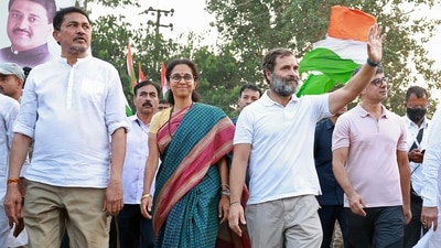 Writers, military veterans, including former Navy chief admiral L Ramdas, Opposition leaders such as Shiv Sena's Aaditya Thackeray and the NCP's Supriya Sule, and former RBI governor Raghuram Rajan, have also joined the march at various points. (AICC) Writers, military veterans, including former Navy chief admiral L Ramdas, Opposition leaders such as Shiv Sena's Aaditya Thackeray and the NCP's Supriya Sule, and former RBI governor Raghuram Rajan, have also joined the march at various points. (AICC)
